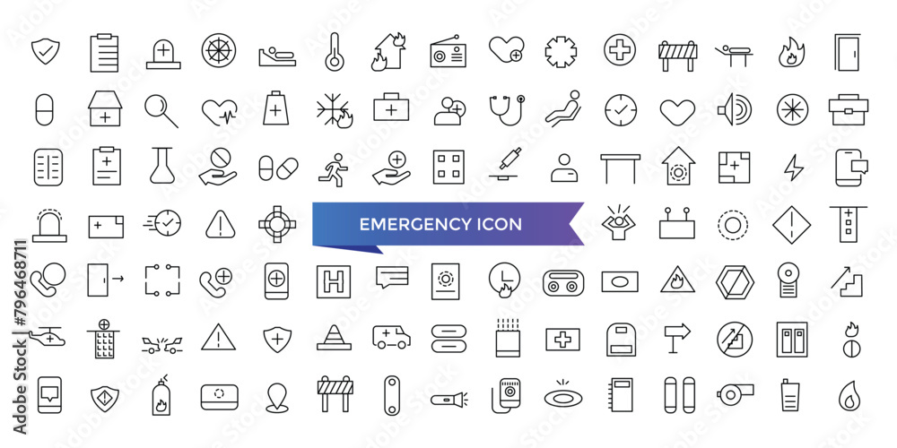 Emergency icon collection. Related to ambulance, lifebuoy, first aid ...