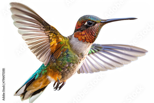 A hummingbird hovering  isolated on a white background