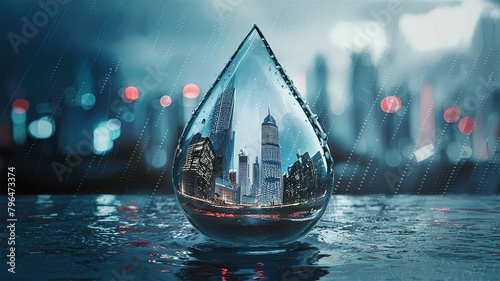 An abstract city landscape reflected in raindrops photo