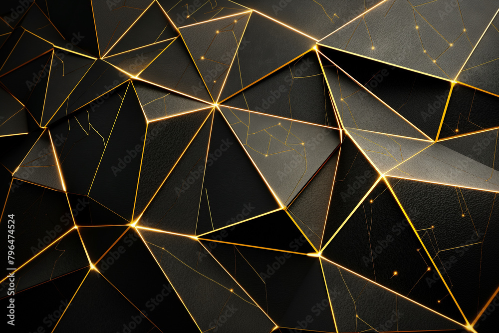 Fototapeta premium Abstract 3d rendering of polygonal black and gold background.