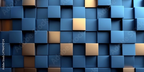A blue and gold wall made of cubes