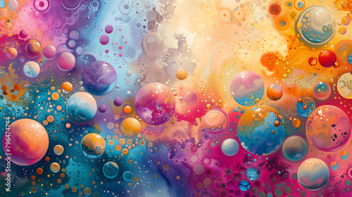 Abstract composition of multi-coloured balls in watercolour style  