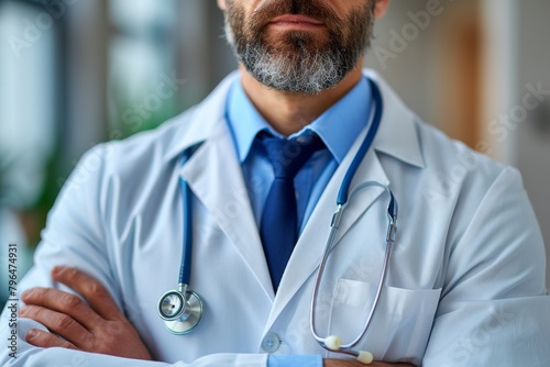 Doctor in White Coat and Tie With Stethoscope