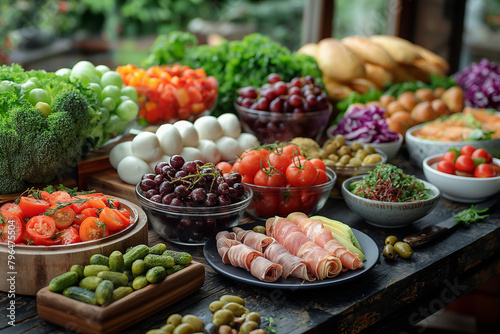 Catering table  with variety of food  fruits or vegetables 