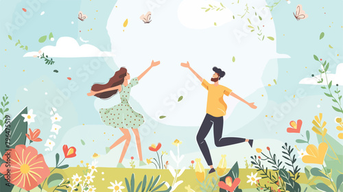 Man and woman arms waving in spring. Landing page tem