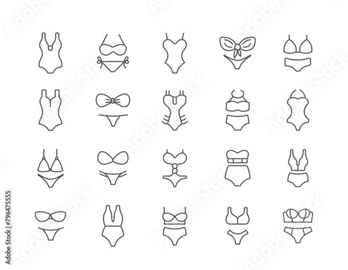 Swimsuit icons. Women's swimsuit. Editable icons. Linear style. A vector image.