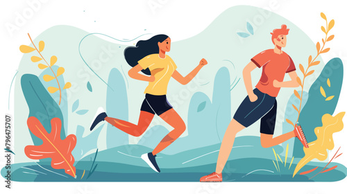 Man and woman running. Concept illustration for healt photo