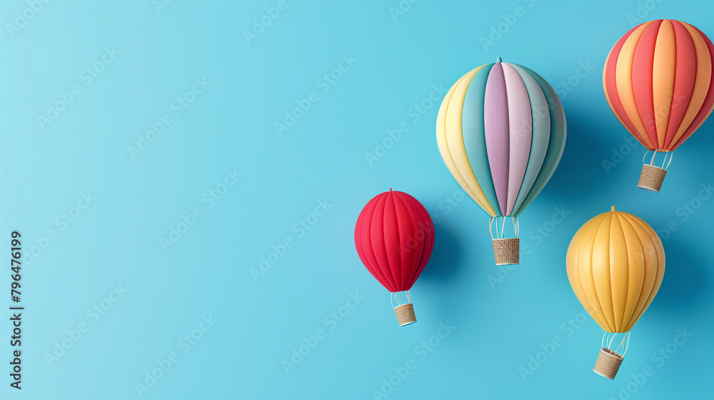 Flying colorful hot air balloons isolated on blue background