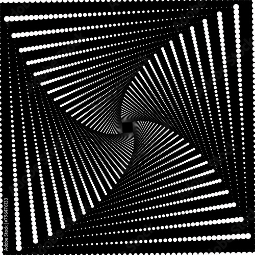 3D graphic effect. Swirling polka dot vector. Black and White Halftone Vector Pattern or Texture. Stipple Dot Backgrounds with Circles