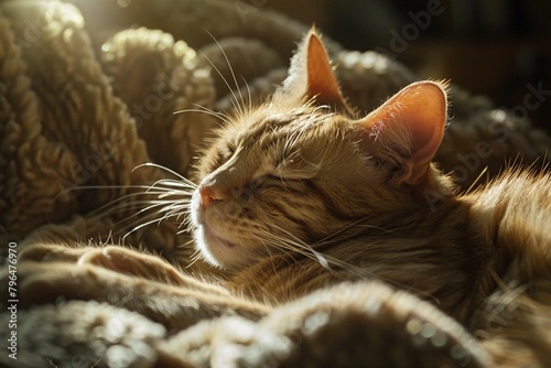 A cat meticulously grooming itself, captured in a documentary style with vivid detail and natural lighting, evoking a sense of intimacy and everyday elegance
