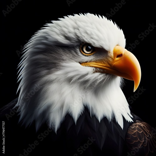 Bald eagle head on dark background