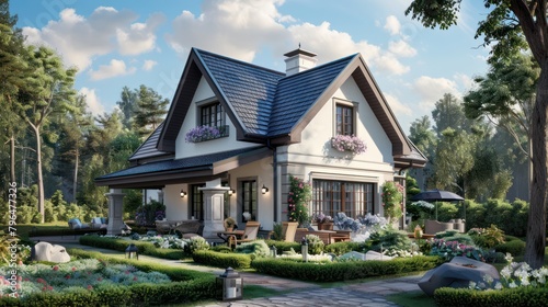 Suburban style house facade rendering design