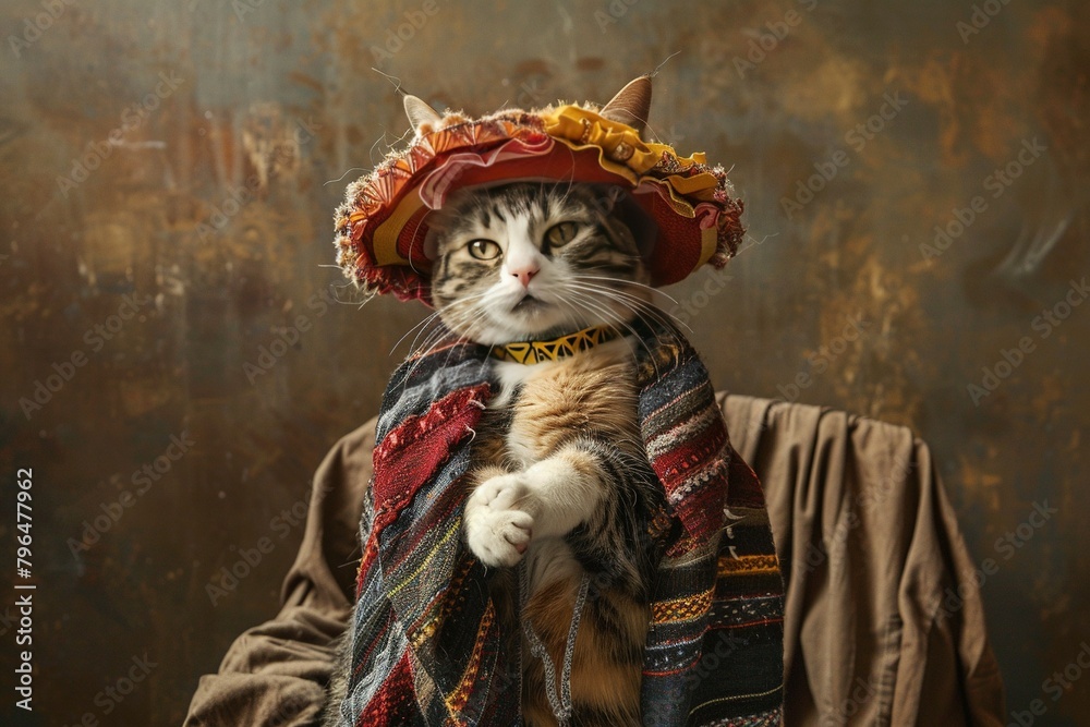 Cats in Costume: A series of images showcasing cats in a variety of playful costumes, emphasizing their personalities with a blend of documentary, editorial, and magazine photography aesthetics