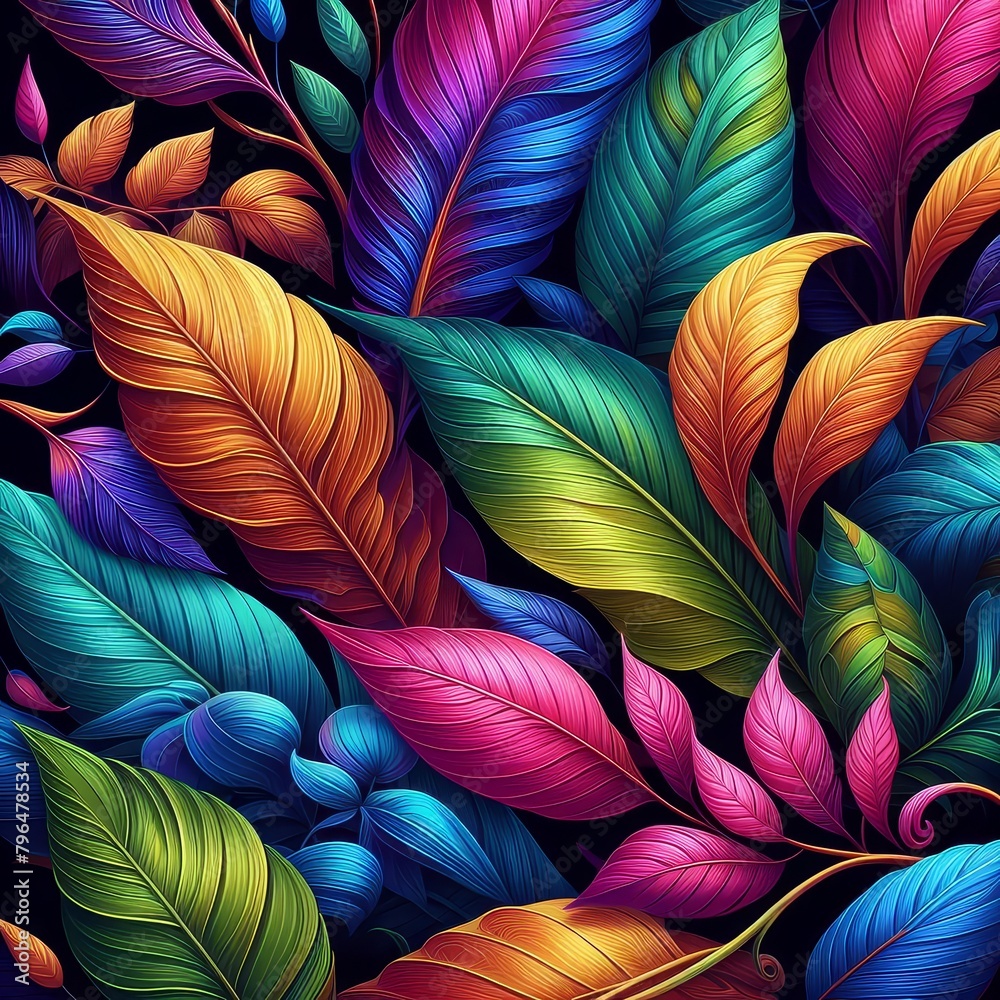 hojas tropicales en colores vibrantes sobre fondo oscuro hojas tropicales en colores vibrantes sobre fondo oscuro