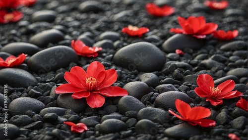 Red flower on black volcanic rock