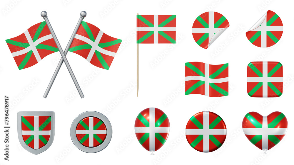 Set of objects with flag of the Basque Country isolated on transparent ...
