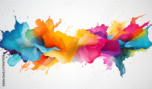 a white background, in the style of silver and gray, empty frame plain background ,vibrant illustrations, soft watercolours, paint splash blue red yellow and green, colorful arrangements photo