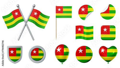 Free Download Set of objects with flag of Togo isolated on transparent background. 3D rendering - GFXLoad