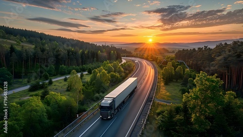 Sustainable operations: Ecofriendly logistics firm enhances transportation efficiency and lowers emissions. Concept Logistics Efficiency, Emission Reduction, Sustainable Transportation