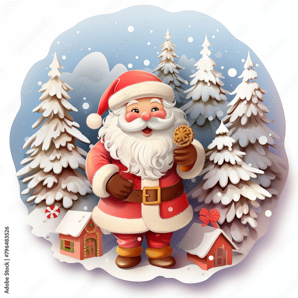 New Year's card, Santa Claus, Christmas, has a Christmas tree, snow, cute, cute, various formats, three-dimensional, beautiful, spectacular.
