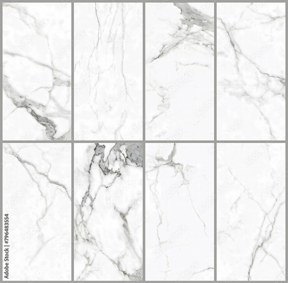 White marble random tiles preview, a set of luxury wall and floor tile designs, classic flooring design, unique different patterns for multipurpose uses, high-resolution image group