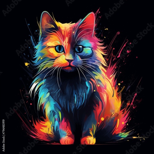 Abstract Colorful Illustration of a Cat on a Black Background © Philipp