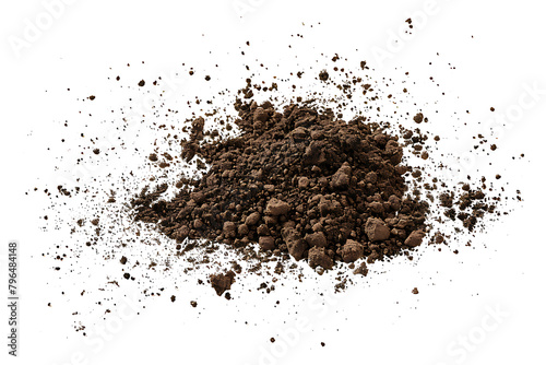 Soil, dirt pile isolated on white, side view