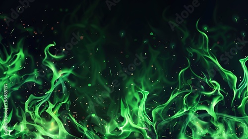 Mystical green flames on dark background - fantasy concept