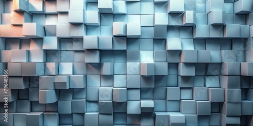 A wall made of white cubes with a blue background