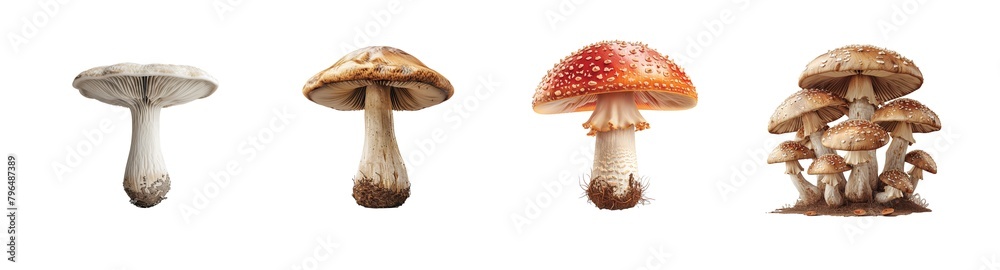 Collection of mushrooms isolated on transparent background. Generated ai.