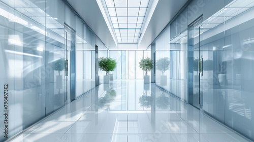 Modern corporate office corridor with minimalist design