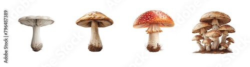 Collection of mushrooms isolated on transparent background. Generated ai.
