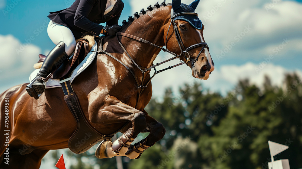 Dynamic Equestrian Jumping Competition at Olympics: Horse and Rider in ...