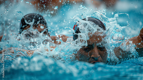 Competitive Swimming Event: Athletes in Action During Olympic Race. Generative AI. © Ramon
