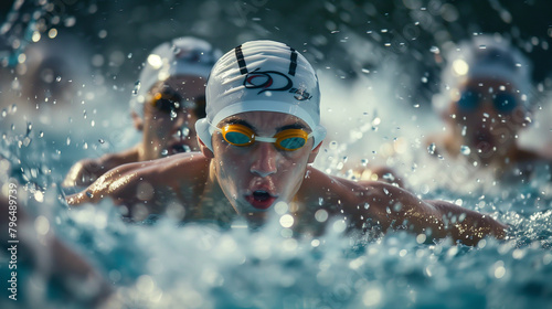 Olympic Swimming Race: Intense Competition as Swimmers Vie for Victory. Generative AI.