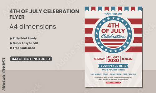 4th of July Celebration Flyer template design party event firework vector template