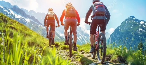 Cyclist exploring stunning mountain scenery on a bicycle   adventure concept for bicycle tourism