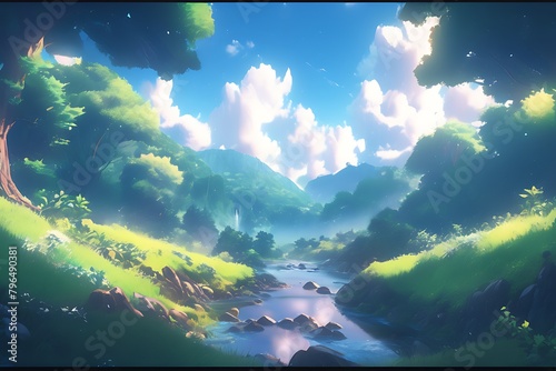 アニメ自然背景：魔法の森の至福