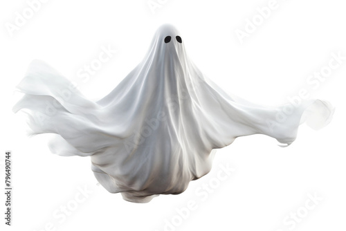 Ethereal Evasion: A White Ghost Soaring Across the Sky. On a White or Clear Surface PNG Transparent Background.
