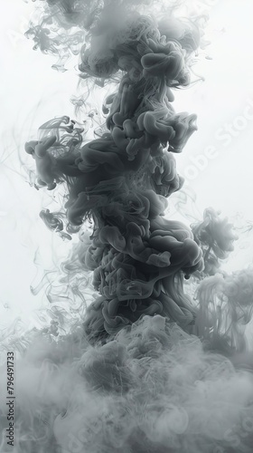 Spooky Black Smoke Cut Out – Mysterious Swirling Vapor on White Backdrop