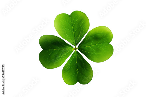 Ethereal Luck: A Four Leaf Clover Floating on a White Canvas. On a White or Clear Surface PNG Transparent Background.