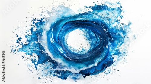 Aquatic Elegance: Blue Water Swirl Splash Isolated on White - Fluid Motion, Backdrop Style