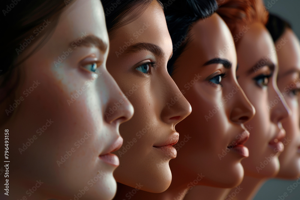Faces of models of different nationalities and ages. Lots of beautiful girls. Fashion and women's beauty industry Faces of models of different nationalities and ages. Lots of beautiful girls. Fashion and women's beauty industry