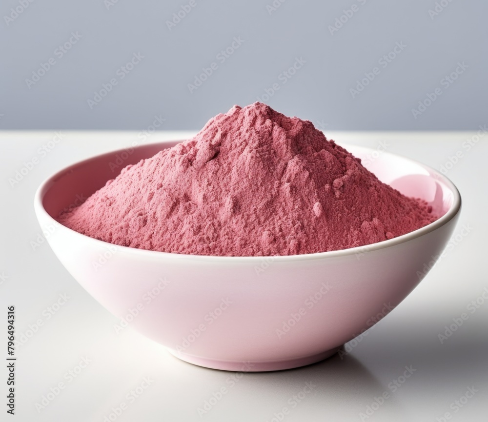 This image shows a bowl filled with a Acerola Cherry Extract pink powder. This image shows a bowl filled with a Acerola Cherry Extract pink powder.