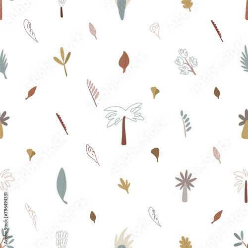 Palm trees in boho style. Seamless pattern. Template for print, textile, paper. Vector illustration in flat style.