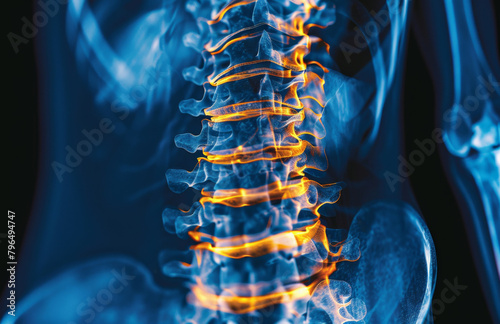 Spine, inflammation and back pain or x ray healthcare with vertebra pressure, tension or overlay. Life insurance, anatomy herniated disc with skeleton bone or diagnosis surgery, fracture or scoliosis