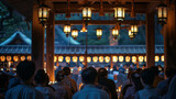 People pray inside the shrine during the Tsuyu no Jin ceremony, where a solemn and serene atmosphere fills the sacred space, Ai generated Images