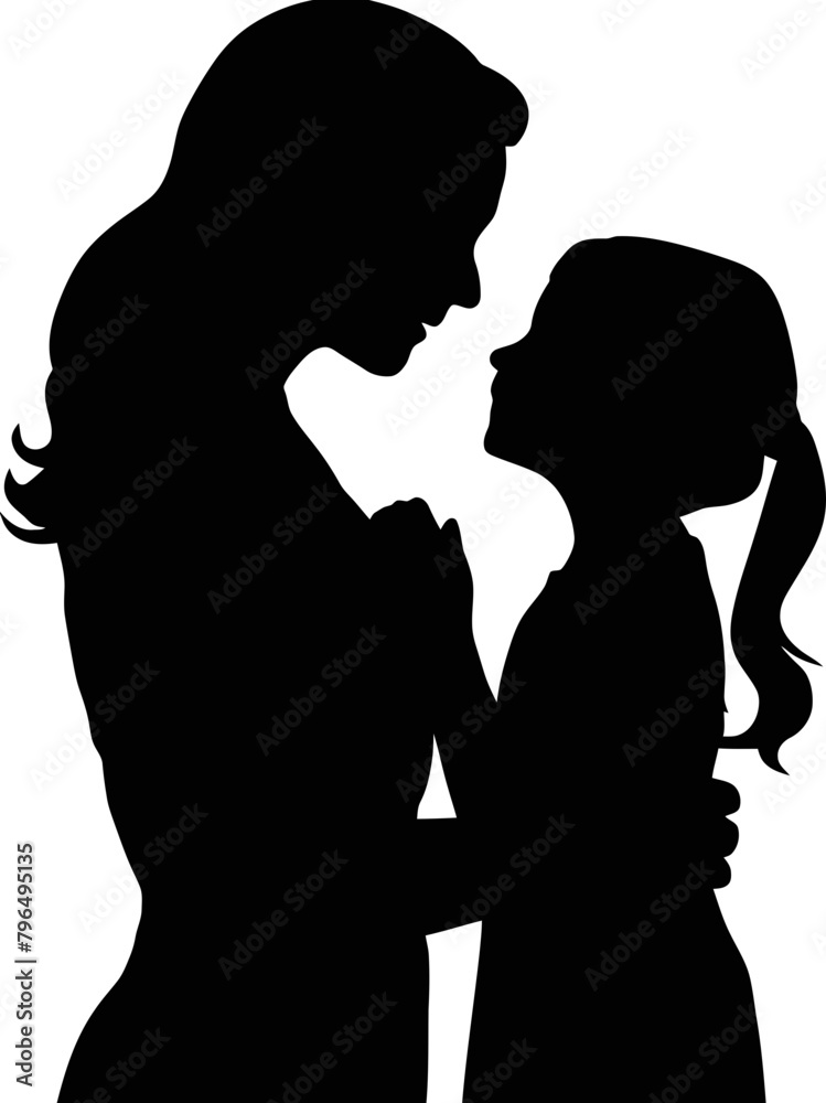 silhouette of mom and daughter