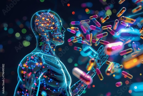 In pharmacokinetics, scientists analyze how the body absorbs, distributes, metabolizes, and excretes drugs, crucial for determining optimal dosages, science concept