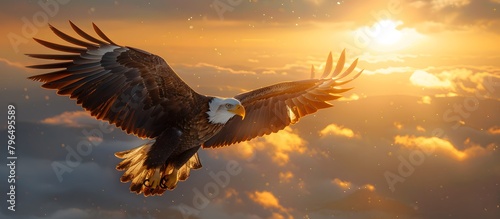 Majestic Bald Eagle Soaring at Sunset